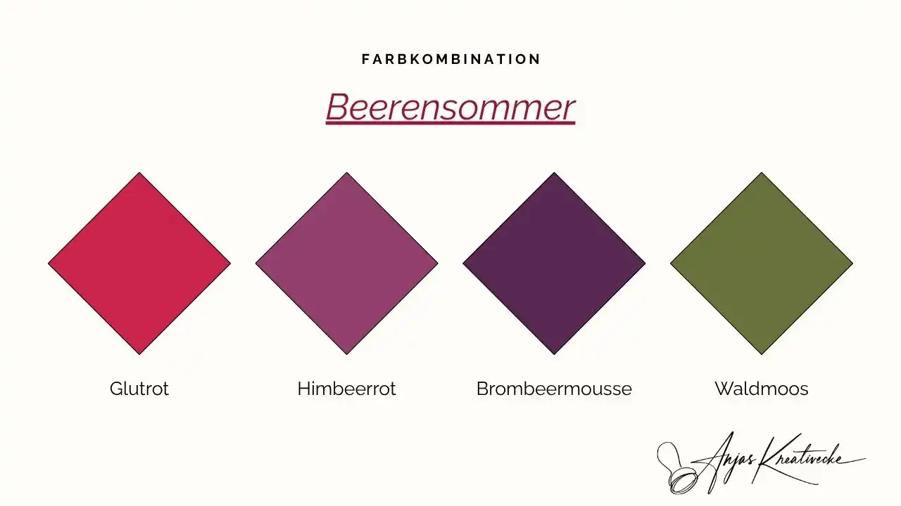Stampin' Up! Sommer  Farbkombinationen 
Beerensommer: Glutrot, Himbeerrot, Brombeermousse und Waldmoos – satte Beerenfarben zum Kartenbasteln