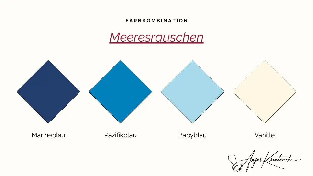 Stampin' Up! Sommer Farbkombinationen 
Meeresrauschen: Marineblau, Pazifikblau, Babyblau und Vanille – stimmungsvolle Blautöne zum Kartenbasteln