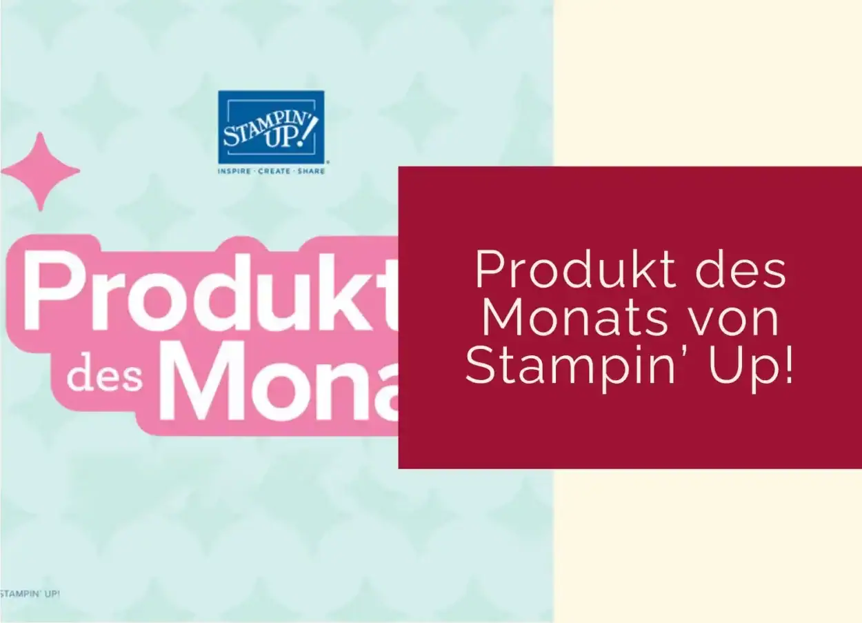 Titelbild zum Artikel "Von Kühen und Kartenglück: Meine 3-Fragen-Regel fürs Produkt des Monats" mit Stampin' Up' Logo auf mintgrünem Hintergrund und chilirotem Textfeld.